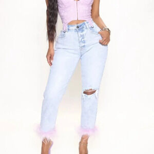 Fashion Nova Twelve Feather Trim  Jeans